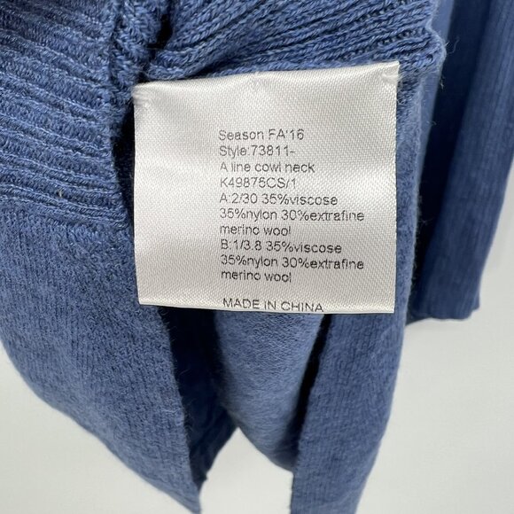 New NWOT Athleta Kennewick Merino Wool Sweater Loose Swing Blue Cowl Neck Small - Picture 8 of 8